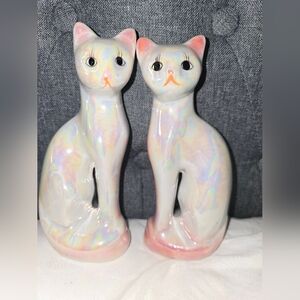 Vintage * MCM * Iridescent Ceramic Cat Figurines * Lot of 2 * Mint
